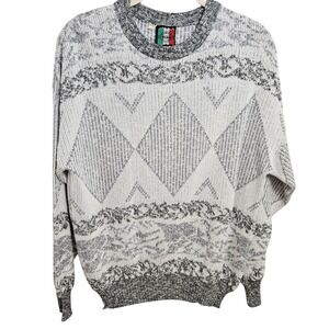 Vintage Colore Made in Italy 3D Knit Sweater 90s Chunky Mens Gray White 90s M